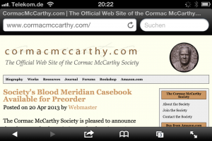 Screenshot der Stiftungswebsite des öffentlichkeitsscheuen Cormac McCarthy